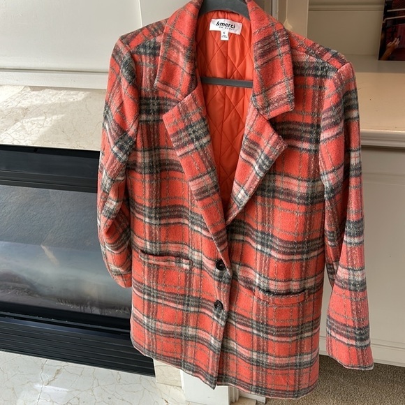 &merci en merci Orange Plaid Shacket Size Small - Picture 4 of 9